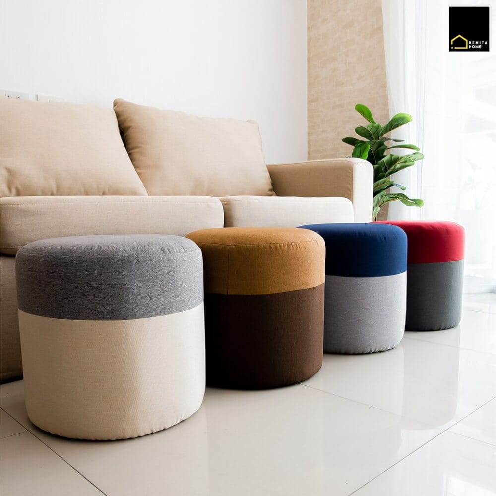 สตูลทรงกลม RENITA HOME รุ่น TWO-TONE STOOL สีเทาอ่อน-เทา 40x40ซม._9